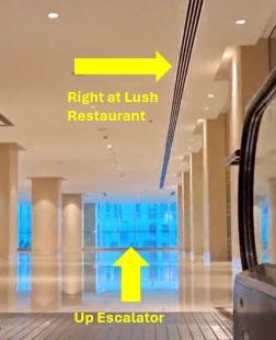 Top of escalator — look right towards Lush restaurant entrance