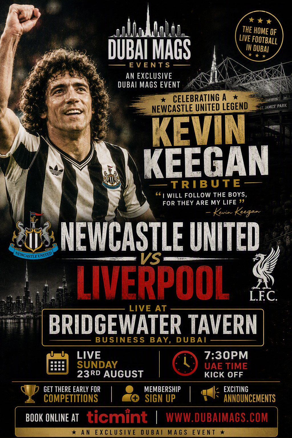 Newcastle vs Liverpool — Kevin Keegan Tribute Night | Sunday 23 Aug, 7:30pm UAE